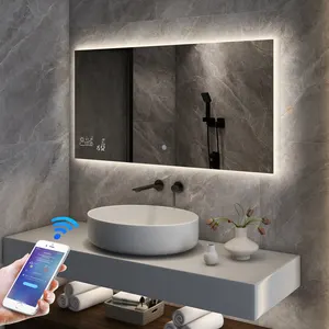 Modern design illuminated mirror with touch switch infrared mirror heater with mobile control