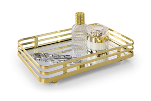 Bandeja Decorativa de Metal para Baño, Bandeja de Vidrio Dorada para Perfumes - Product Image 2