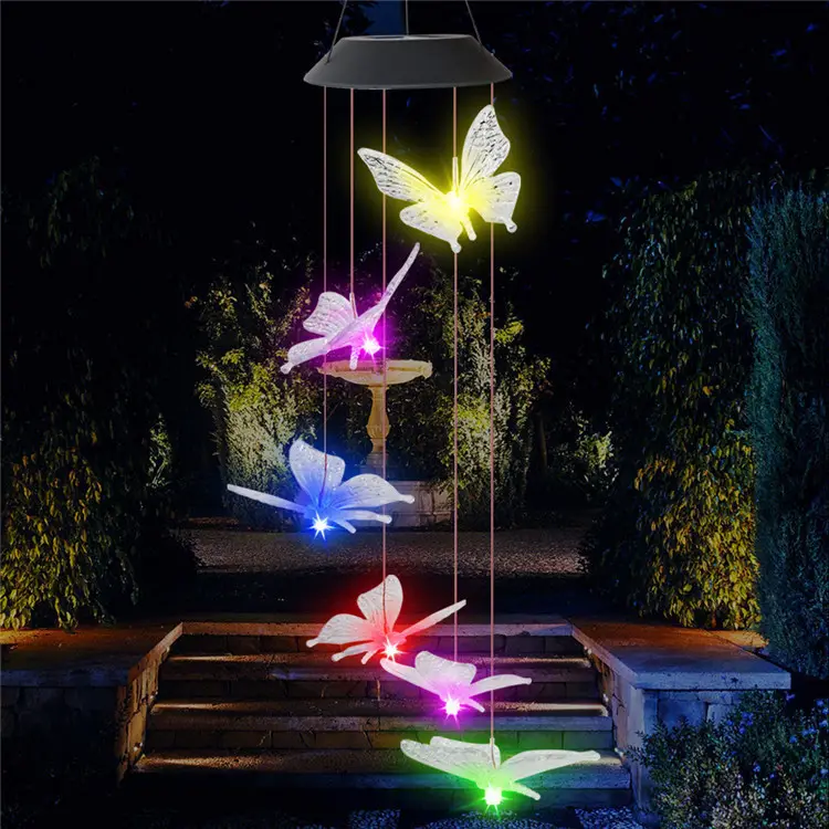 Solar Wind Chimes Outdoor Mobile Colors Changing LED Solar Powered Waterproof Hummingbird Lights Patio Yard Garden Home Decor