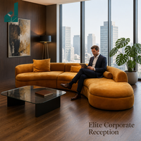 Canapé modulaire incurvé de design italien en velours jaune moutarde, ensemble commercial pour salon VIP, hôtel, salle d'attente, luxe