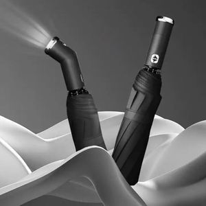 Fully Automatic Umbrella Sunscreen Sunshade Sun Umbrella Dual Use with <b>LED</b> <b>Flashlight</b> Business 3 Fold Umbrella - Product Image 1