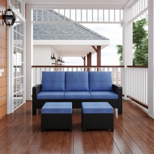 Divano <span class=keywords><strong>da</strong></span> Esterno Modulare a 3 Posti in Rattan PE Resistente alle Intemperie con Cuscini Impermeabili per Conversazione all'Aperto - Product Image 2