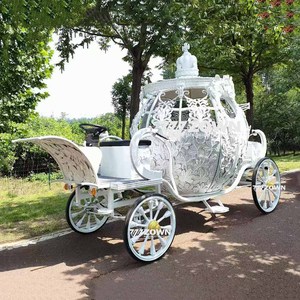 Carruaje eléctrico plateado con diseño floral 3D en relieve, con corona en la parte superior, para el transporte de la novia en bodas de castillo. - Product Image 5