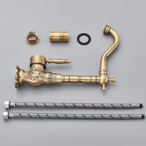 Antique Brass Phòng Tắm Lưu Vực Vòi Sàn Gắn Khắc Quá Trình Vòi Duy Nhất Xử Lý Nóng Lạnh Nước <span class=keywords><strong>Mixer</strong></span> Crane Tap - Product Image 6