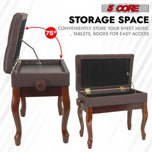 ม้านั่งเปียโนไม้ปรับความสูงได้พร้อมที่เก็บของ, เสื้อหนังสีน้ำตาล, ออกแบบมาเพื่องานหนักสำหรับนักดนตรี, pnb WD HD BR - Product Image 3