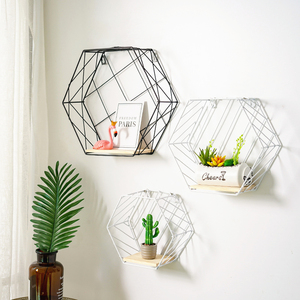 Decoraciones de Habitación de <span class=keywords><strong>Estilo</strong></span> <span class=keywords><strong>Nórdico</strong></span>, Rejilla Hexagonal de Hierro, Estante para Dormitorio, Sala de Estar, Adornos de Pared - Product Image 6