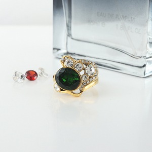 yunnique <b>Gold</b> Flower <b>Ring</b> With Green Gemstone And Clear Crystals Prong Setting Unisex Party Jewelry - Product Image 3