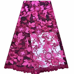 Oxblood rojo Cutwork bordado encaje tul tela nigeriana patrón textil costura <span class=keywords><strong>ropa</strong></span> tela - Product Image 3