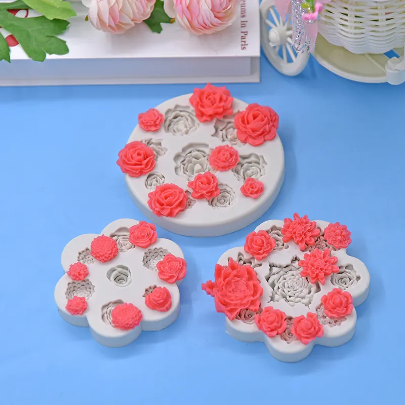 Wholesale Multi Shapes Rose Flower Cake Decorating Silicone Mold Handmade Sugar Craft Fondant Cake Silicone Moulds