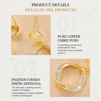 Boucles d'oreilles pendantes, boucles d'oreilles créoles, boucles d'oreilles géométriques torsadées en CZ, pavées, statement, entrelacées, plaquées or, en cuivre et laiton pour femme