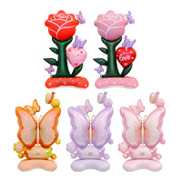 Accessoires photo pour fête d'anniversaire, ballons en feuille d'aluminium 3D sur pied, avec des ballons en forme de rose, de papillon et de dessins animés