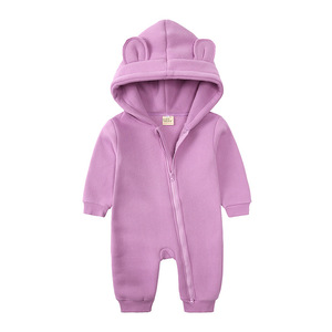 <strong>Winter</strong> Newborn Unisex Thick Hooded <strong>Baby</strong> Onesie <strong>Romper</strong> With Two-Way Zipper Spandex/Cotton Fabric Europe &amp; America Style - Product Image 3