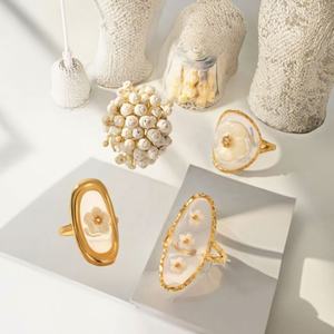 Bague éternelle en acier inoxydable plaqué or 18 carats avec ouverture en forme de cœur et perle pour femme, bijoux de mode pour anniversaire - Product Image 3