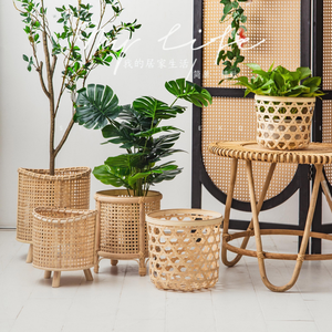 Panier à fleurs tissé en rotin <span class=keywords><strong>support</strong></span> tissé en bambou pour bonsaï plantes balcon succulent vert radis présentoir au sol pour - Product Image 2
