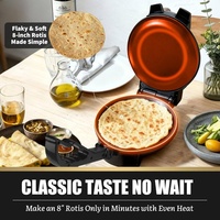 Machine compacte en acier inoxydable 800W antiadhésive pour roti et tortillas avec crêpière et presse, recettes incluses, noire