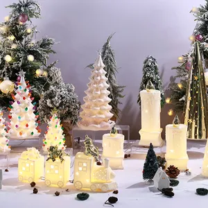 LEDライトクリスマスデコレーションミニセラミックホワイトキャンドルトレイン装飾品