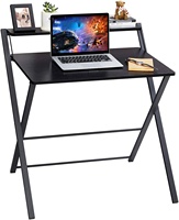 Bureau d'ordinateur pliable noir moderne simple à 2 niveaux de petite taille de 27 pouces avec étagère
