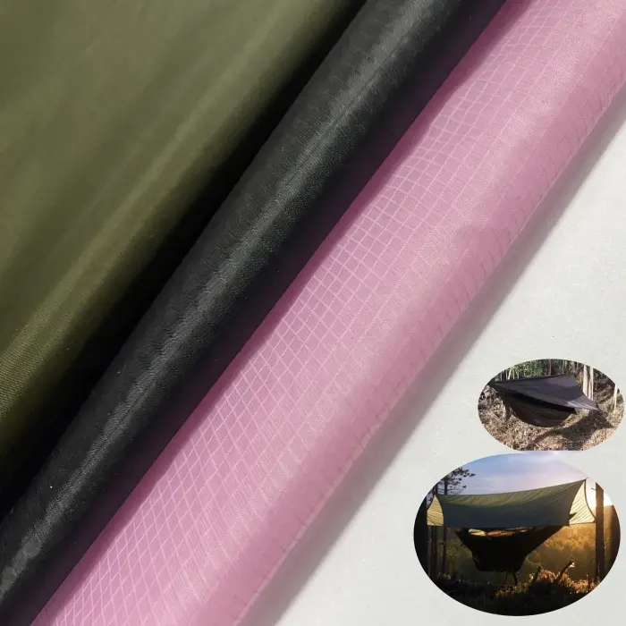 Tissu silpoly 1.1oz 1.6oz 15D 20D 40d polyester ripstop taffetas enduit de silicone imperméable pour hamac bâche matériel tissu