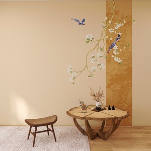 Carta da Parati in Seta Antimuffa con Motivi Floreali e Uccelli in Stile Antico Cinese per Soggiorno, Camera da Letto e Ristorante - Product Image 1