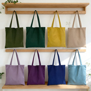 Eco Friendly Natural Cotton Canvas Grocery Bag OEM Reusable Supermarket Shopping Tote Bag with Colored Handles