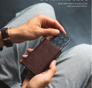 Portefeuille Pop-up Fin <span class=keywords><strong>en</strong></span> Cuir PU avec Blocage RFID, Porte-cartes Coulissant ATag, <span class=keywords><strong>Cadeau</strong></span> pour Homme, Logo Personnalisé, Portefeuille RFID Pop-up <span class=keywords><strong>en</strong></span> Aluminium - Product Image 5