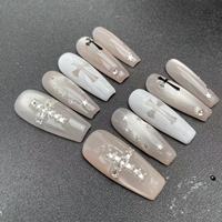 Model kuku buatan tangan berkualitas tinggi dengan bentuk kuku Medium panjang, berlian kilat, grosir pabrik Croix, dapat digunakan kembali.