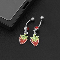 Anneaux de nombril en acier inoxydable avec breloque pendentif fraise pour piercing de nombril, accessoires de mariage