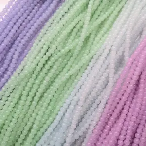 40cm 4mm Floral Glass Beads Cute Fresh Elegant Style Pink Green Purple Jade Color for Bracelet Making Loose Crystal Material