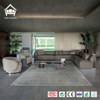 Luxuriöses Modulares L-förmiges Sofa aus Bouclé-Stoff mit Polierten Bronze-Paneelen, Komplettlösung für Maßgefertigte Villen-Einrichtung