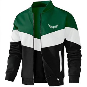 <b>Men's</b> Color Blocking <b>Jacket</b> Green <b>White</b> Black Stand Collar Zipper Sporty Style Autumn Wear - Product Image 1