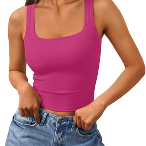 Camiseta sin mangas con cuello cuadrado para mujer, estilo crop, acanalada, para entrenamiento, directo de fábrica, verano 2025 - Product Image 6