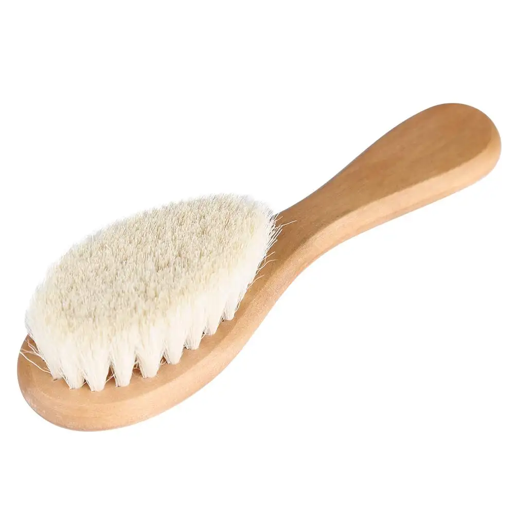 OEM Wooden Baby Hair Brush and Comb Set With Natural Goat Bristles Infant Hair Helps Prevent Cradle
