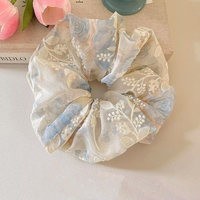 Chouchou romantique à imprimé floral en dentelle, élastique à cheveux surdimensionné en organza transparent, accessoires capillaires style Fairycore, personnalisable en usine