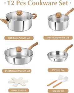 Geling Nouvelle Collection Batterie de Cuisine Professionnelle en Acier Inoxydable à Base Tri-couche, Fournisseur d'Usine, Ensemble de 12 Pièces (Casseroles et Poêles) - Product Image 5
