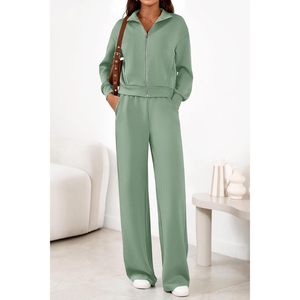 FOXA <b>Women's</b> 2 Piece Outfits Zip Up Sweatshirt Wide Leg Sweatpants Casual <b>Tracksuit</b> Lounge Sets - Product Image 3
