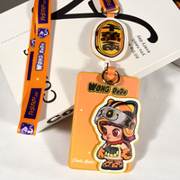 Dompet Kartu ID Kulit PU Custom Mewah Desain Kartun Lucu Korea dan Jepang dengan Tali Gantungan ID Badge Holder
