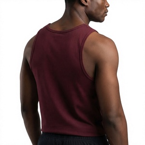Women's <b>Maroon</b> 100% Cotton Breathable Sporty Geometric Knitted Tank <b>Top</b> O-Neck Regular Length Sleeveless Front Logo - Product Image 3