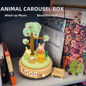 Carillon in Legno a Forma di <span class=keywords><strong>Giostra</strong></span> con Animali, Meccanismo a Carica Manuale, 120 Secondi di Durata del Suono, Scatola Regalo con <span class=keywords><strong>Musica</strong></span>, Design Adorabile per Bambini e Decorazione Casa - Product Image 2