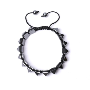 Natural Hematite Pyramid Beads <b>Bracelet</b> – <b>Adjustable</b> Woven Handmade Unisex Fashion Jewelry for Men Women - Product Image 2
