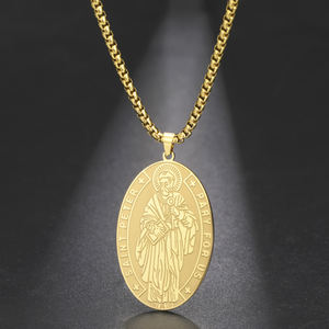 Collar Vintage con colgante de estatua de San Pedro, collar de San Pedro ovalado de acero inoxidable, amuleto de joyería chapado en oro para hombres - Product Image 1