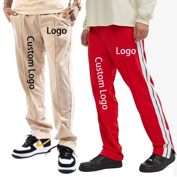 Streetwear Brand Custom Taped Trackpants Polyester Track Suit Pant Men Custom Side Stripe Track Pants