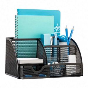 Desk Organizer with <b>Drawer</b> Desktop Wire Mesh Sorter with <b>6</b> Compartments for Pens Pencils and Letters - Product Image 1
