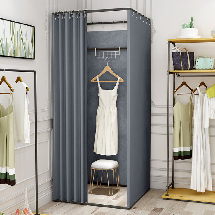 Spogliatoio Portatile Madamera - Cabina Armadio Con Tendine Per Negozi, Nero 100x100x200 Cm