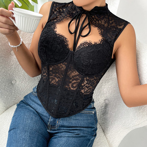 Hauts Corsets en Dentelle Transparente et Maille, Style Chinois <span class=keywords><strong>Sexy</strong></span> à Découpes, Bustier d'Été pour Sorties, Soirées Romantiques, Clubs, Fêtes, Concerts, Camisole à Baleines - Product Image 3