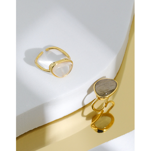 Anillo Abierto de Acero Inoxidable con Incrustaciones de Cristal de Piedra Lunar, Diseño <span class=keywords><strong>Punk</strong></span> de Estilo Coreano, Apto para Instagram, Chapado en Oro de 18K para Mujer - Product Image 4