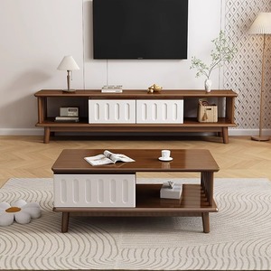Nordic Solid Wood Tv Cabinet And <b>Coffee</b> <b>Table</b> Combination Modern Minimalist Storage Living Room Set - Product Image 3