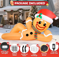Homme en pain d'épices gonflable géant de Noël de 3 mètres de long, allongé, avec lumière LED intégrée pour décoration extérieure