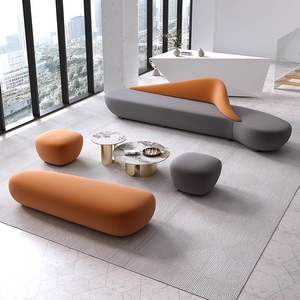 Juego de Sofás para Hotel, Gris Naranja, Cuero PU, Chaise Longue, Espuma de Alta Densidad, para Sala de Estar Comercial - Product Image 4