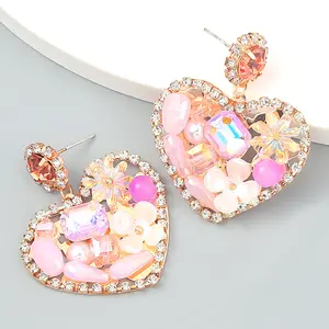 Cute Large Heart Drop Earrings Jewelry Bling Acrylic Resin Glass Drill Inlaid Rhinestone Stud Earrings For Women Girls