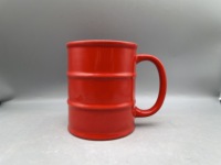 Mug en céramique fantaisie rouge, 12 oz 14 oz, avec grande poignée, en forme de fût d'huile, non toxique, sans plomb, sans cadmium, sans BPA